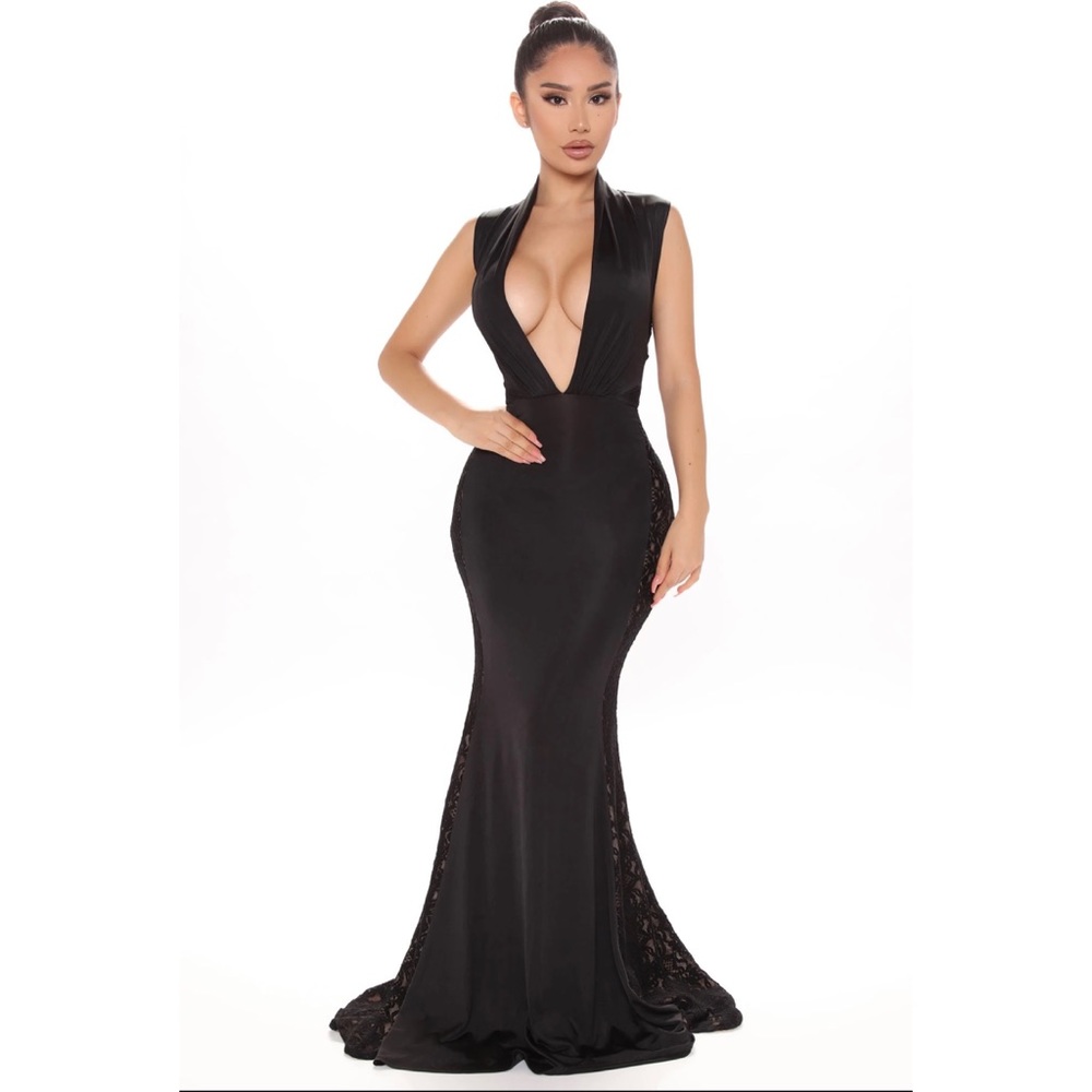 Black Sexy Maxi Deep V Gown Dress